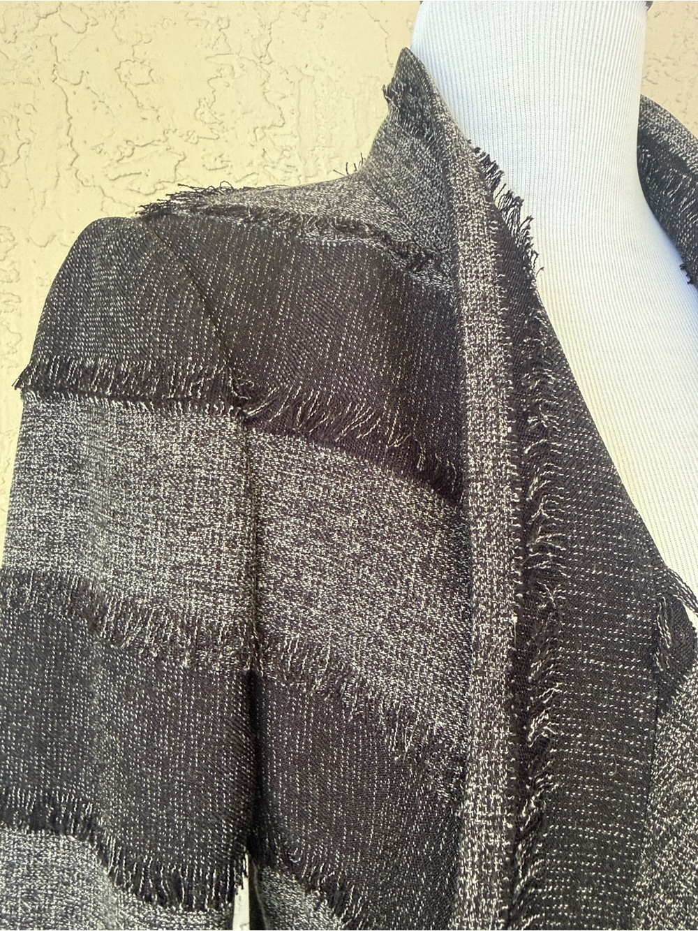 BCBGMaxAzria Gray and Black Striped Open-Front jacket. - Picture 3 of 10